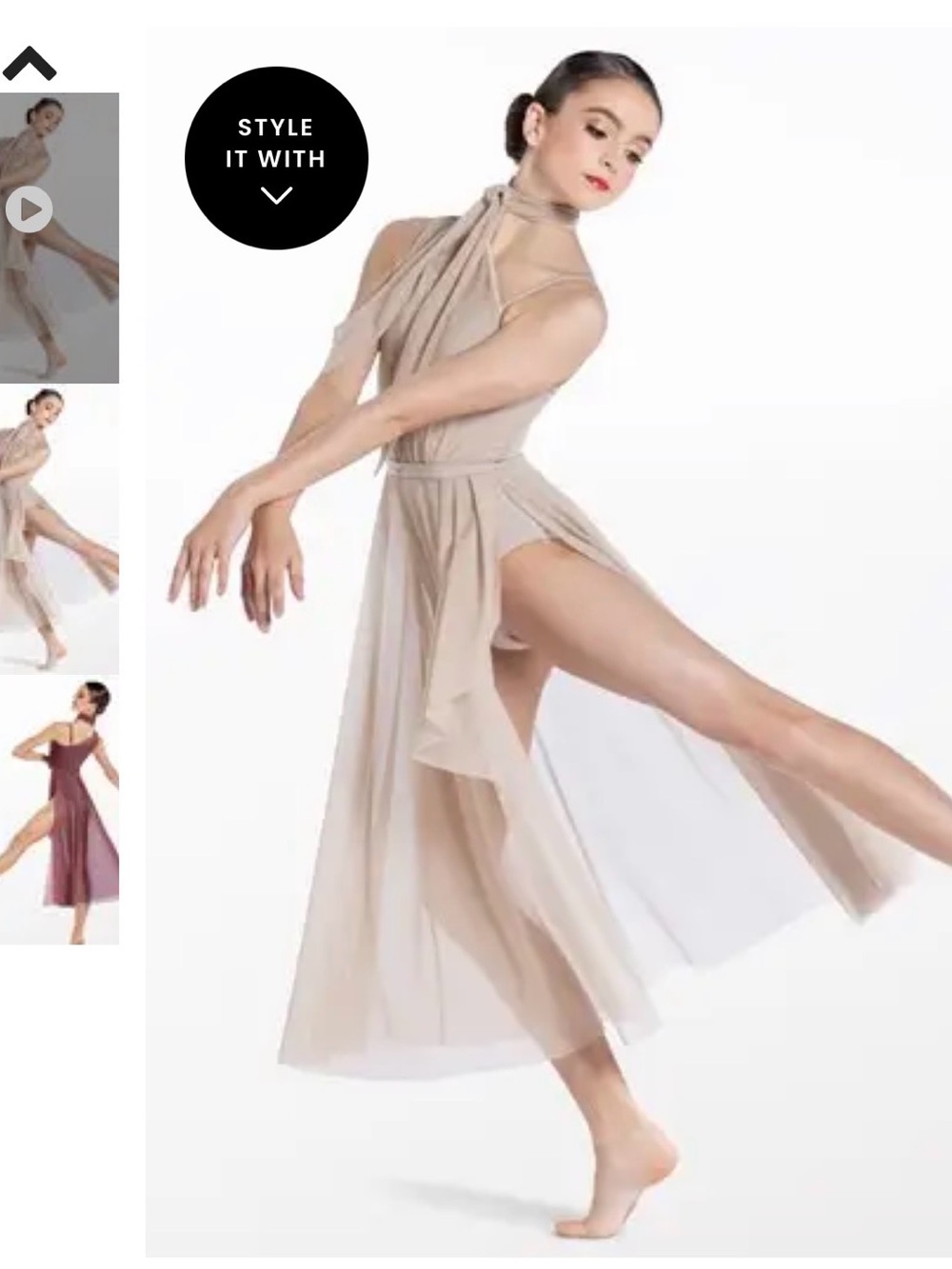 balera Nude Halter High-Low Chiffon Dance Dress